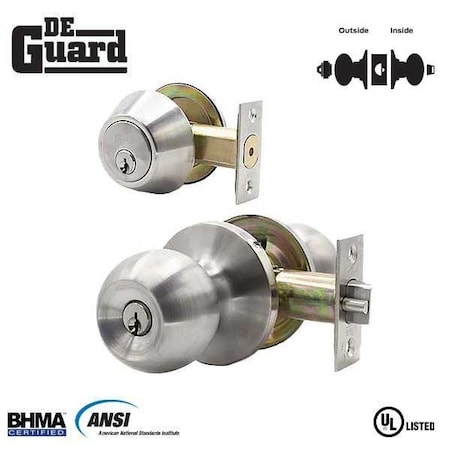 Deguard :Premium Entry Combo Lockset - UL Listed - KW1 Keyway - Stainless Steel Finish DBL01-SS-KW1